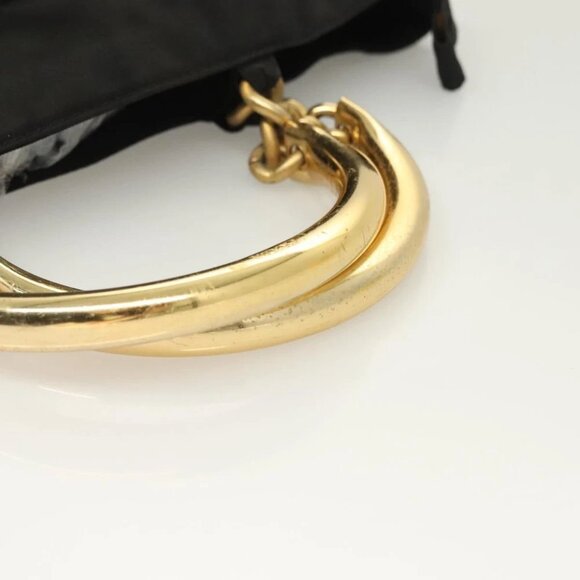 PRADA Chain Hand Bag Nylon Black Gold - Picture 11 of 16